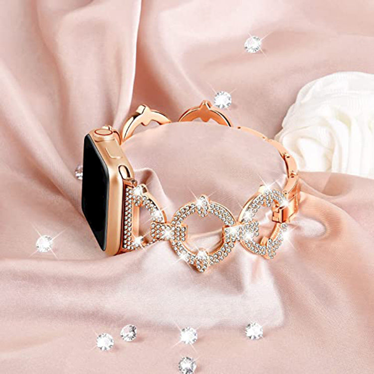Błyszcząca bransoleta ze stali nierdzewnej z ogniwami w kształcie diamentu do Apple Watch