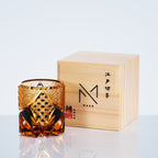 Amber Whisky Glass With Dark Knight Cut Pattern And Wooden Box