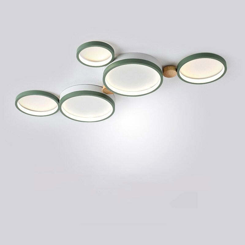 NovaLumen plafondlamp van metaal en hout, 3 tot 7 lampen, wit, grijs of groen