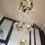LuminaOrb Staircase Chandelier With Glass Orb Cluster, Warm LED Glow
