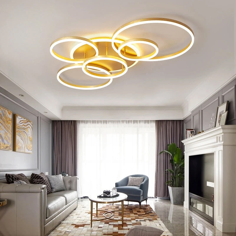 LunaRing Flydende Ring LED Loftslampe, Guld eller Hvid, Fjernbetjent Dæmpbar