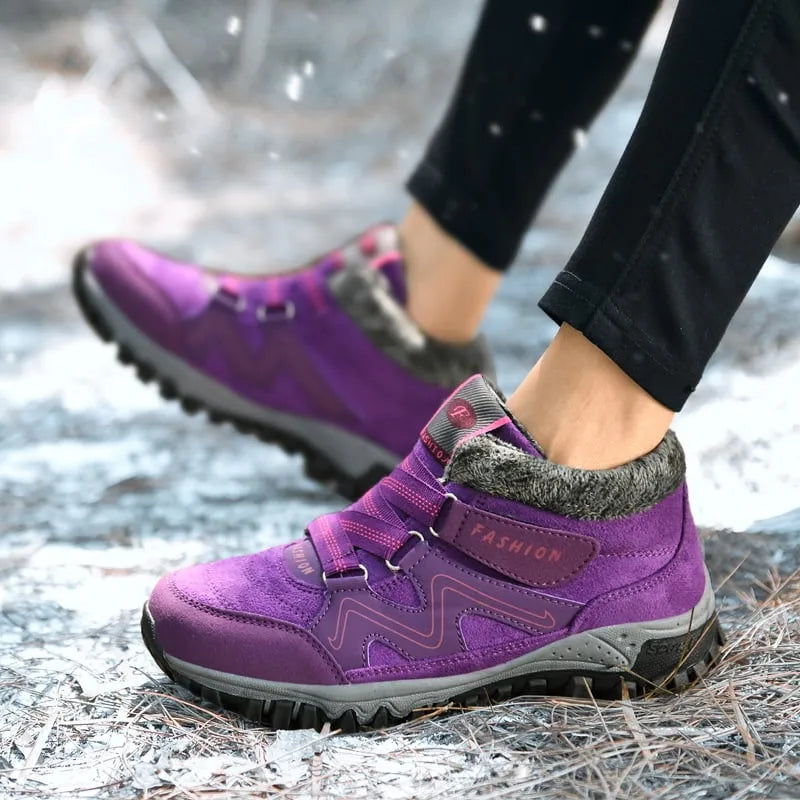 Waterproof Insulated Winter Boots, Unisex Lace-Up Fur Lining