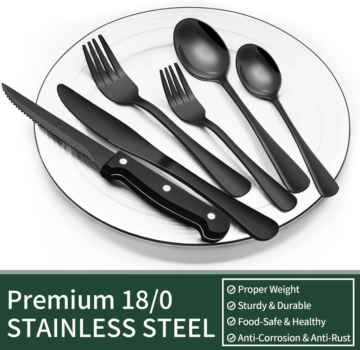 Luxury 24-Piece Black Cutlery Set – Stainless Steel & Dishwasher Safe