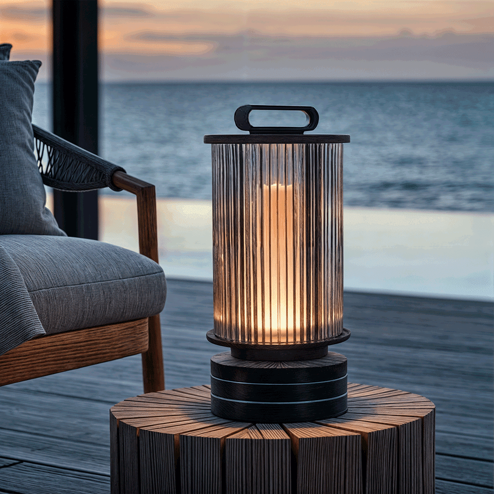 Marinell Ribbed-Glass Outdoor Lantern, Solar Or Electric, Waterproof