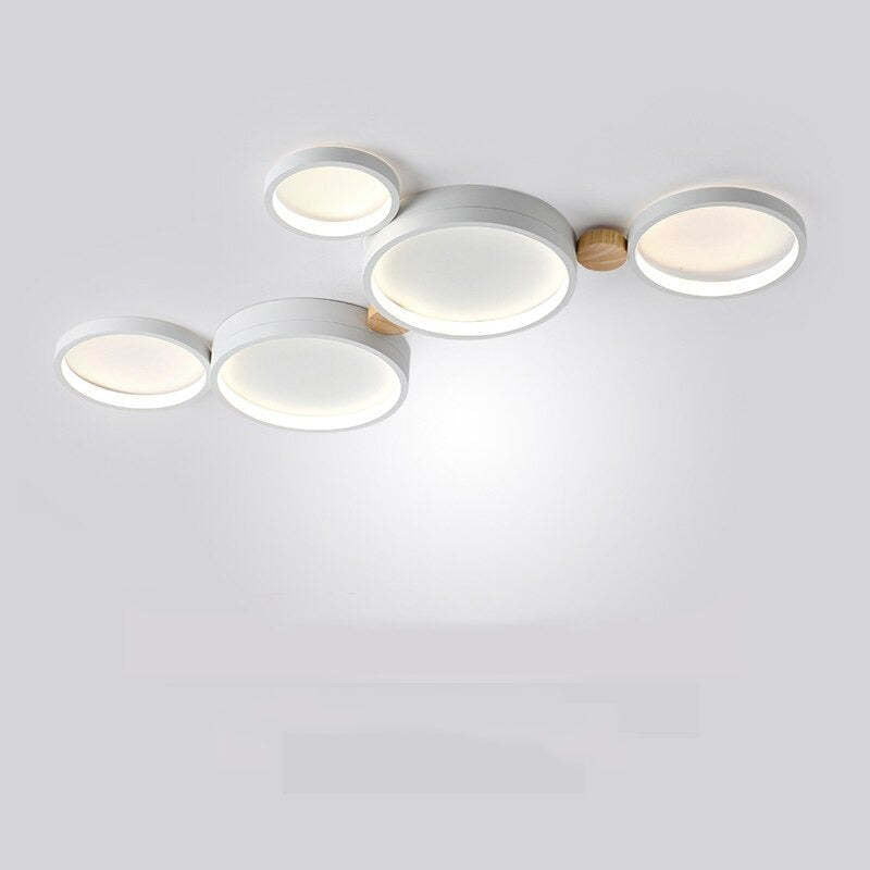 NovaLumen plafondlamp van metaal en hout, 3 tot 7 lampen, wit, grijs of groen