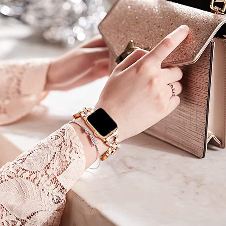 Błyszcząca bransoleta ze stali nierdzewnej z ogniwami w kształcie diamentu do Apple Watch