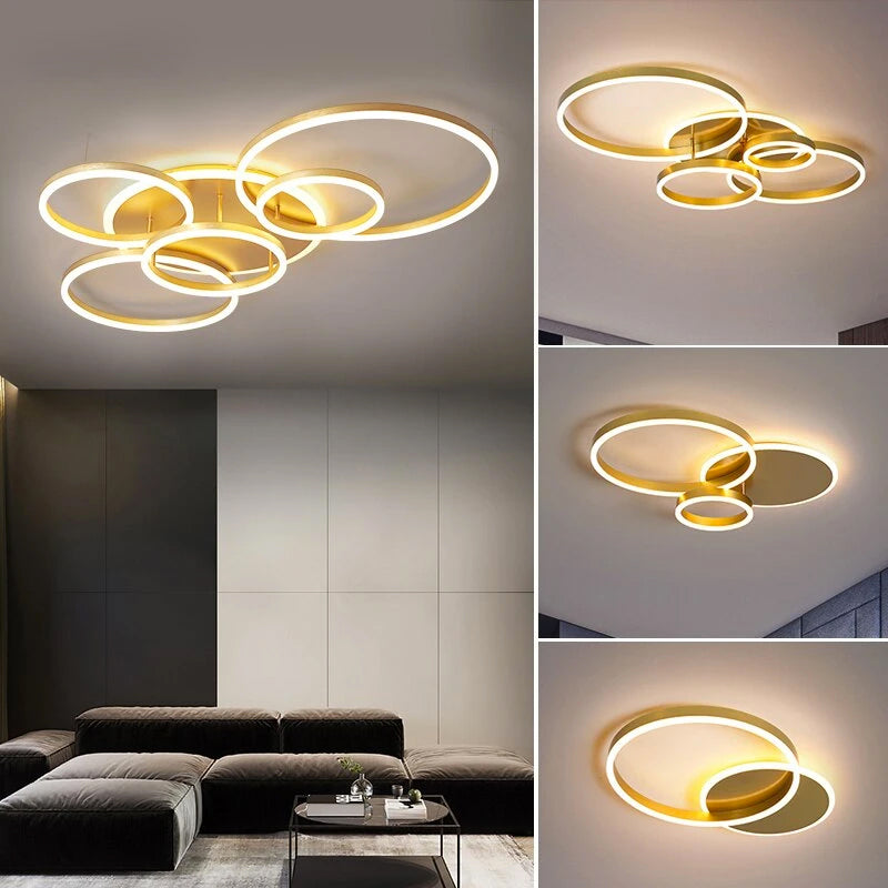 LunaRing Flydende Ring LED Loftslampe, Guld eller Hvid, Fjernbetjent Dæmpbar