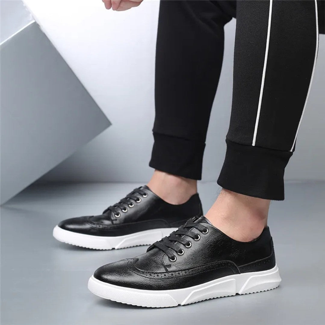 Leather Brogue Sneakers with Rubber Sole