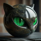NoirCat Sculpture – Black Cat Head with Hypnotic Eyes