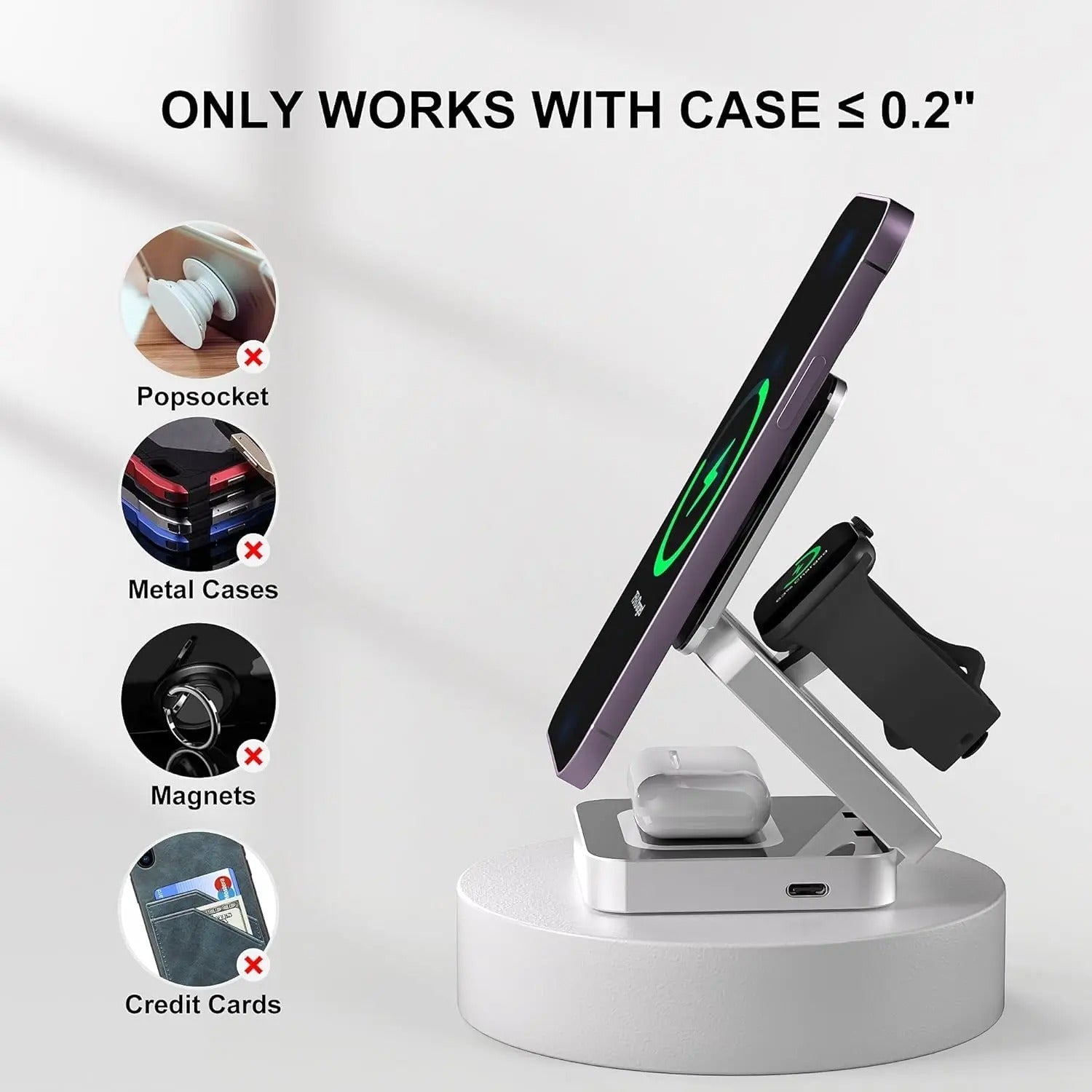 3-in-1 Magnetic Wireless Charging Stand for iPhone, AirPods, and Apple Watch