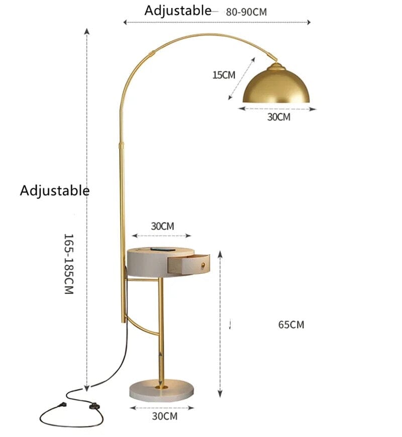 Stojací lampa Arch, design Marisol s podstavcem ve formě odkládacího stolku