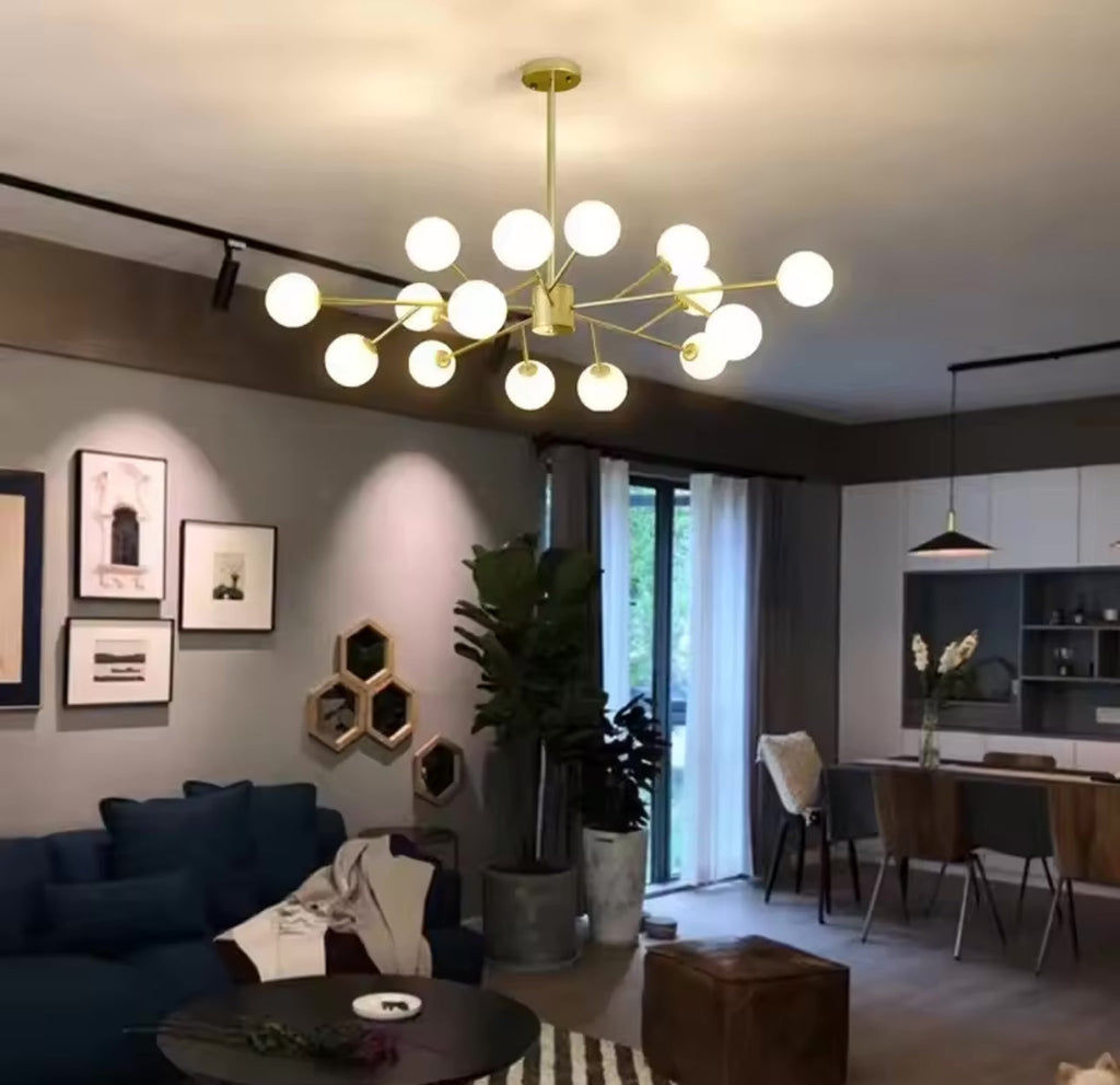 Marlow-bubbelkrona, nordiskt inspirerad taklampa i järn och glas