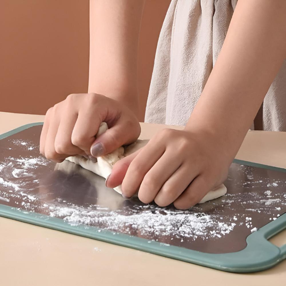 Dual-Sided Stainless Steel Cutting Board, Built-In Garlic Grinder