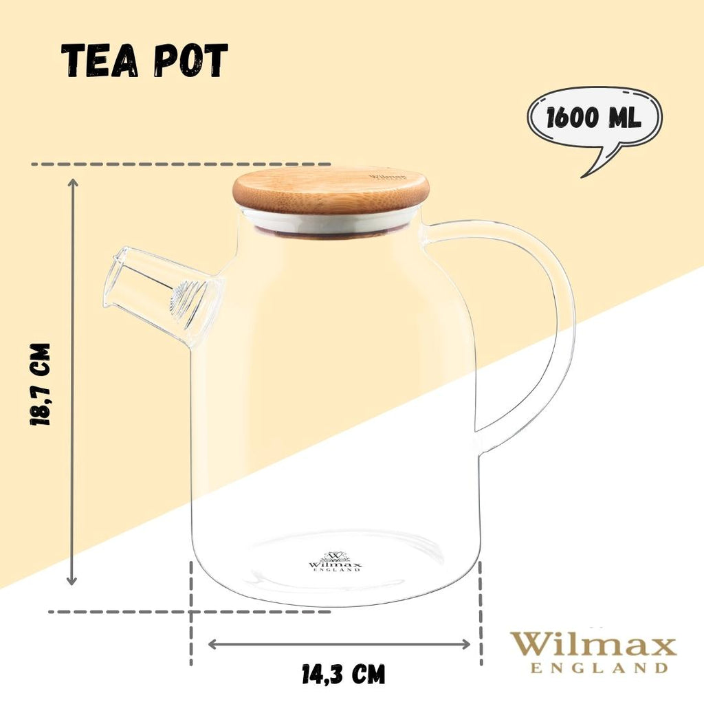 Wilmax 耐熱ガラスティーポット 54 Oz、コンロ対応、紅茶愛好家向け | Fioriscas