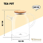 Wilmax 耐熱ガラスティーポット 54 Oz、コンロ対応、紅茶愛好家向け | Fioriscas