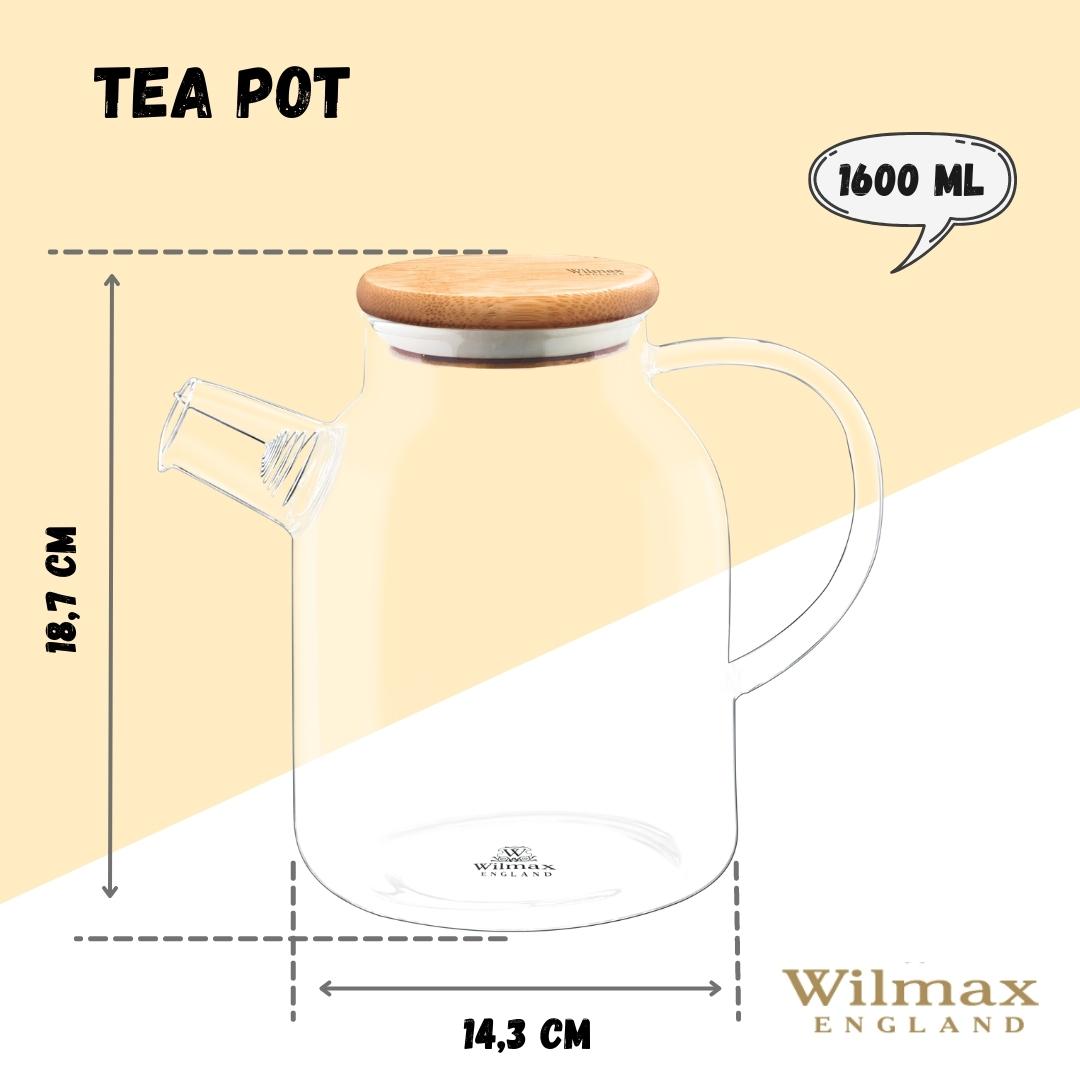 Wilmax 耐熱ガラスティーポット 54 Oz、コンロ対応、紅茶愛好家向け | Fioriscas
