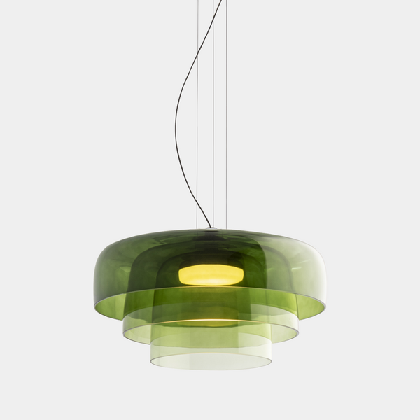 FjordLumen glazen hanglamp, warme ledgloed, ontwerp met meerdere niveaus