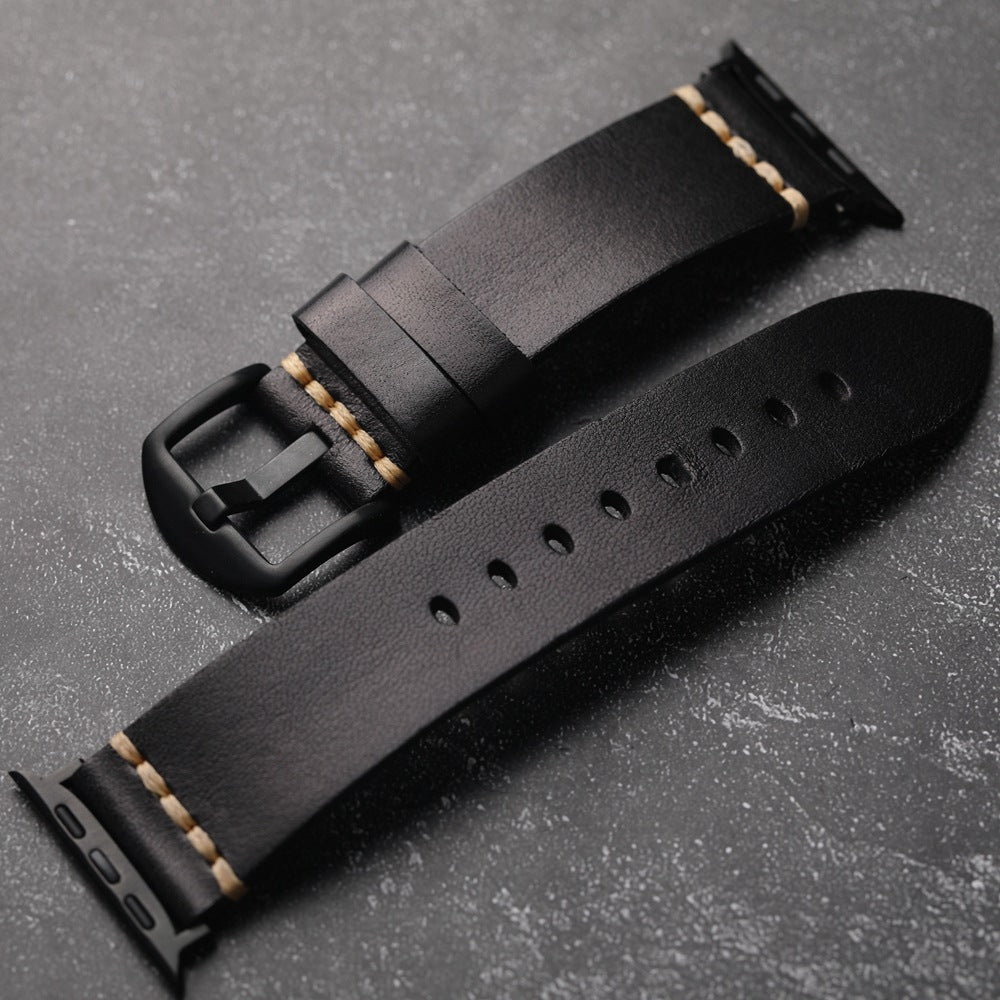 Apple Watch-læderrem, Marin fuldkorn, håndsyet tigertråd