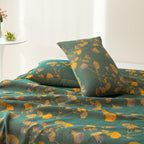 Ginkgonlehtikuvioinen jacquard-käännettävä päiväpeite, ympäristöystävällinen puuvillasekoitekangas | Fioriscas