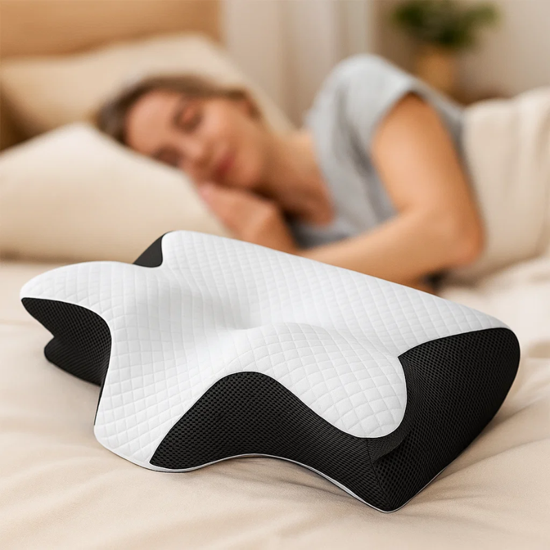 SomniEase ergonomisk memoryskum-nakkepude med kontur og støtte til nakken