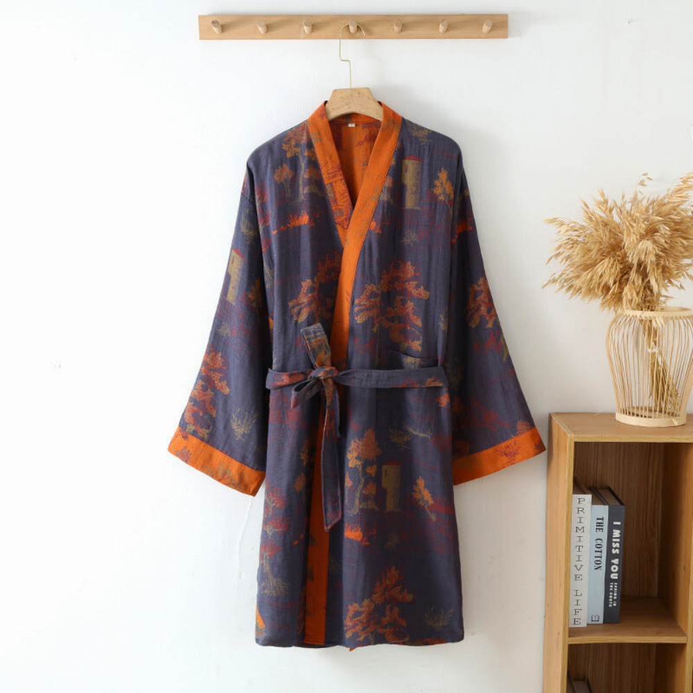 Vestaglia kimono, comfort in puro cotone, stile rétro da donna