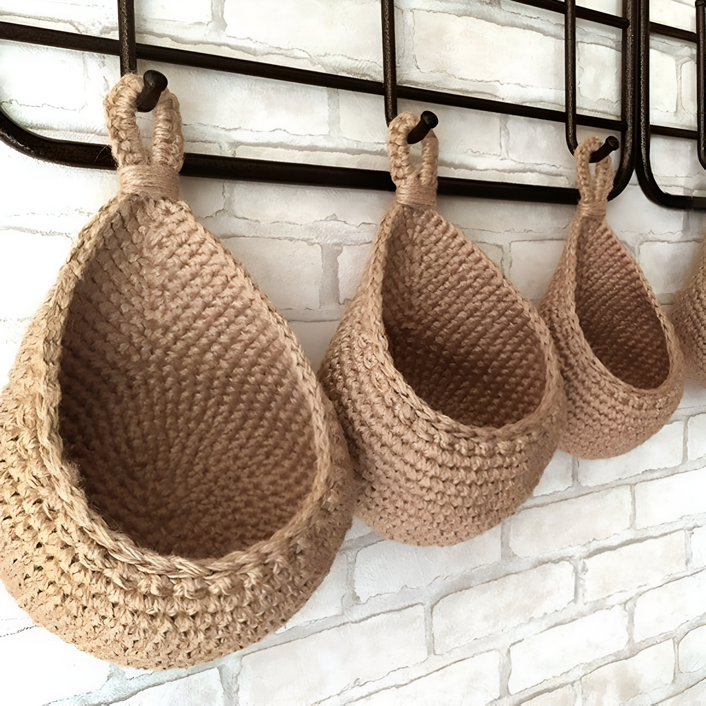 Hängekorb, handgewebte Jute, rustikales Boho-Wohndekor