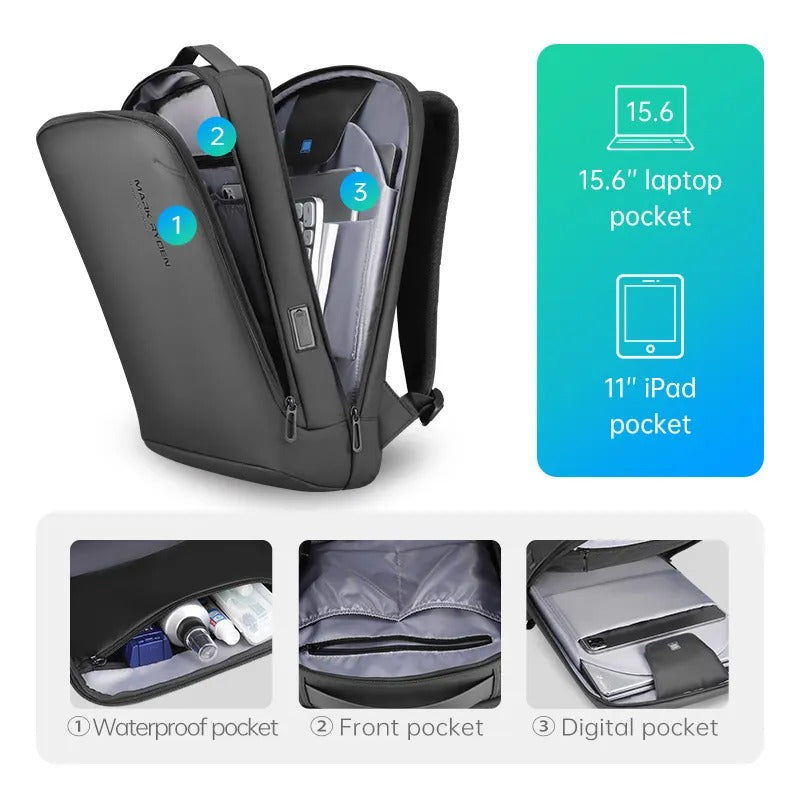 15.6 Inch Laptop Backpack, Hard Shell Front, Black or Gray Finish
