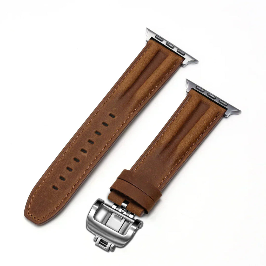 Marvelle rillede læderrem til Apple Watch med sommerfuglelås
