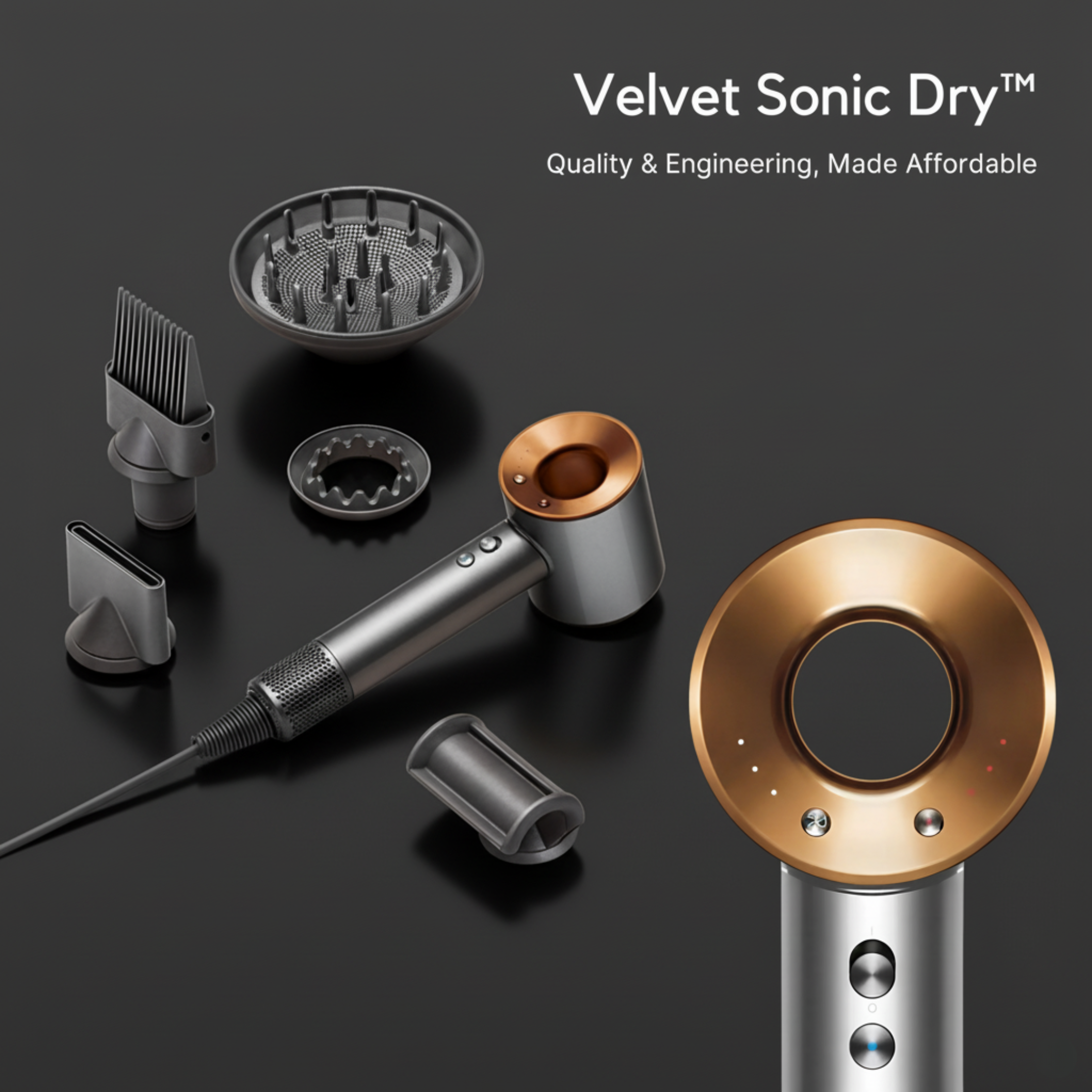 Hot Air Hair Styler, Velvet Sonic Dry Multi-Attachment Drying System
