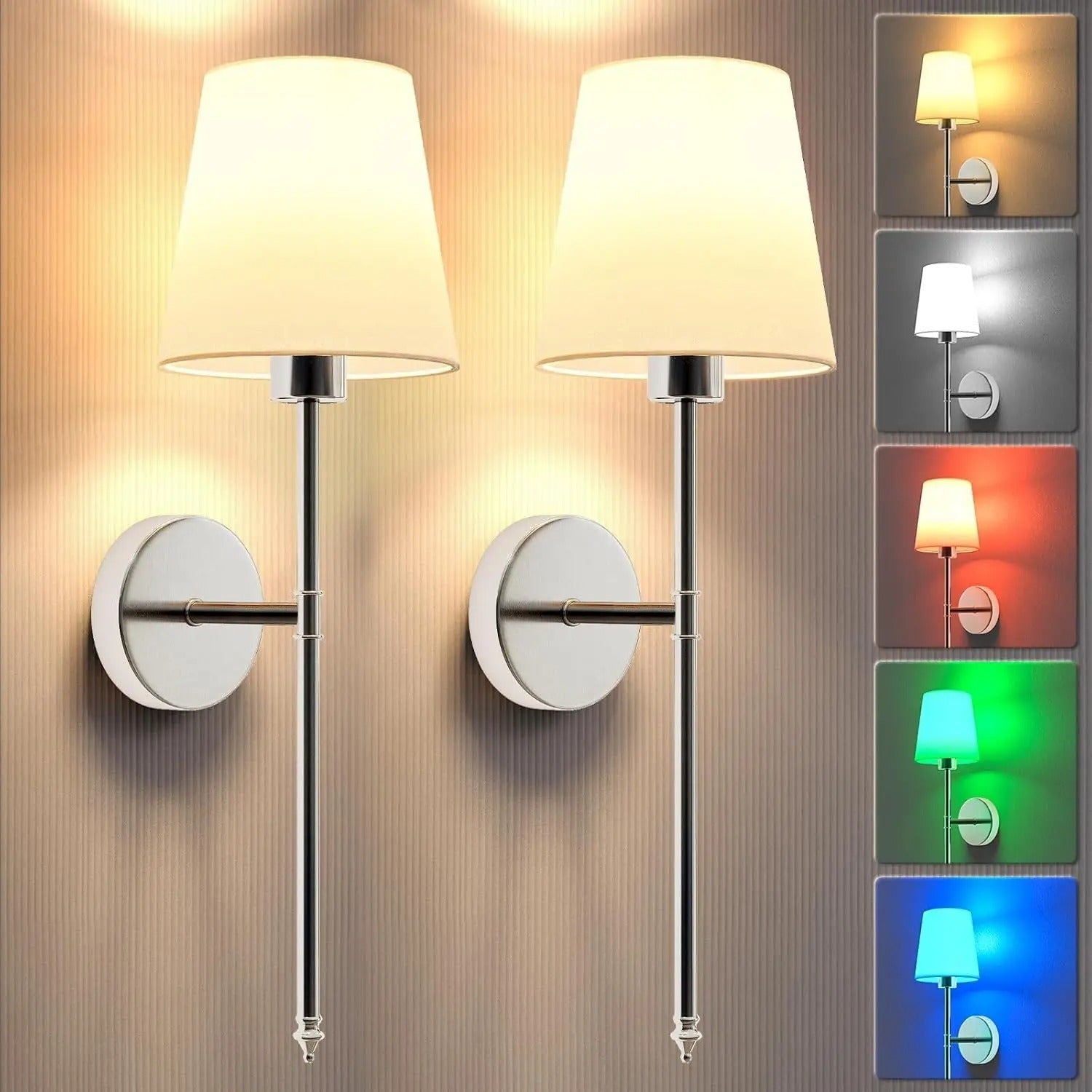 NovaGlow Dimmable LED Wall Sconces, Cordless 2-Pack