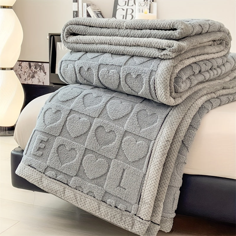 SnugLoom Coral Fleece Blanket, Reversible Heart & Letter Print