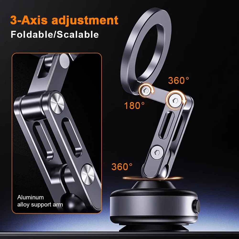 Magnetický držák telefonu do auta s otočným ramenem o 360° a přísavnou základnou