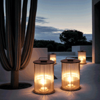 Marinell Ribbed-Glass Outdoor Lantern, Solar Or Electric, Waterproof