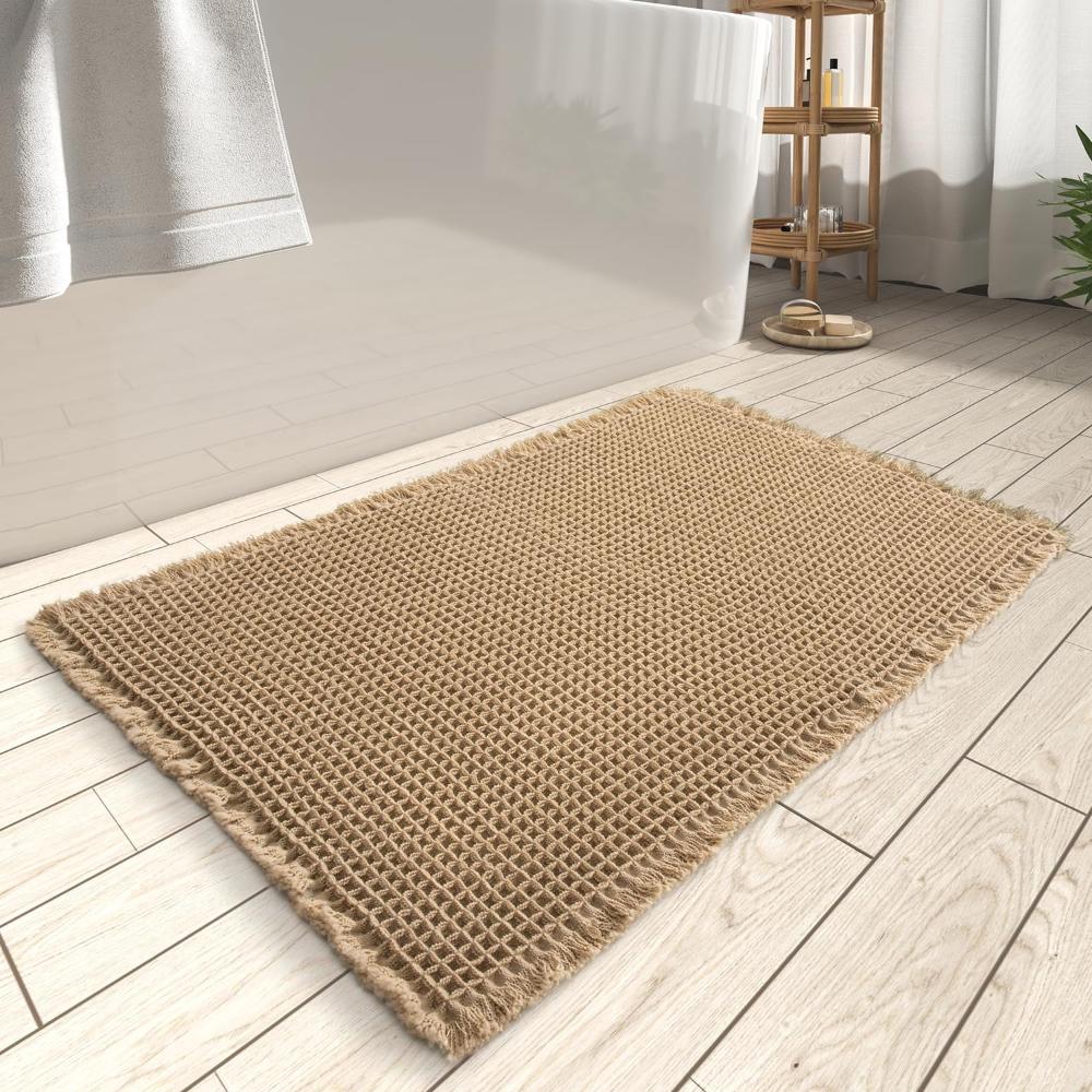 Plush Waffle-Weave Bath Mat For Fast Water Absorption