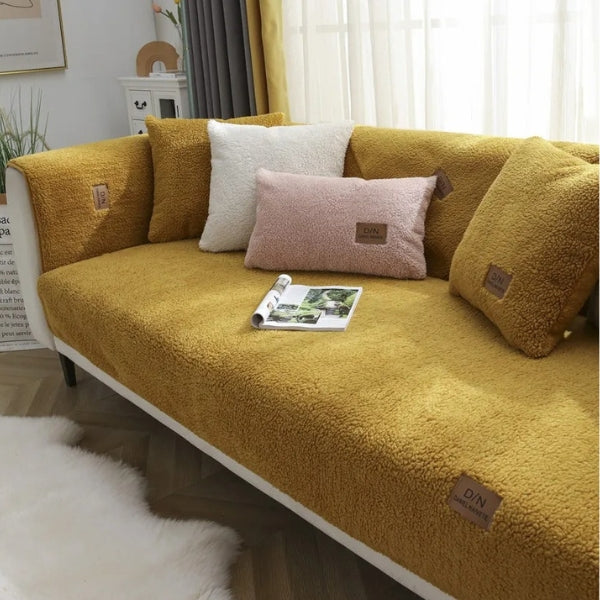 Housse de canapé imperméable en sherpa avec envers lavable antidérapant