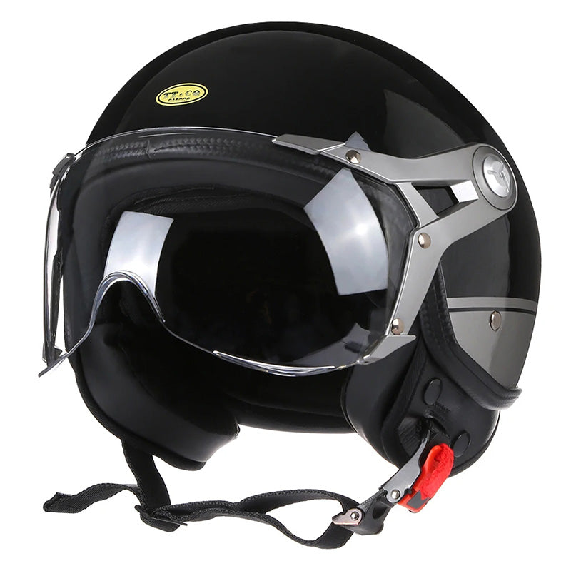 NovaStride Retro Open-Face Helmet with Bubble Visor Shield, ABS Shell