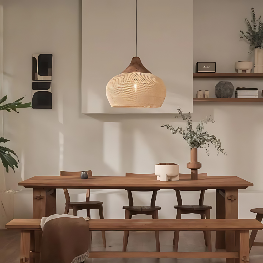 Kevara rotan hanglamp, handgeweven kap van natuurlijk materiaal, twee maten