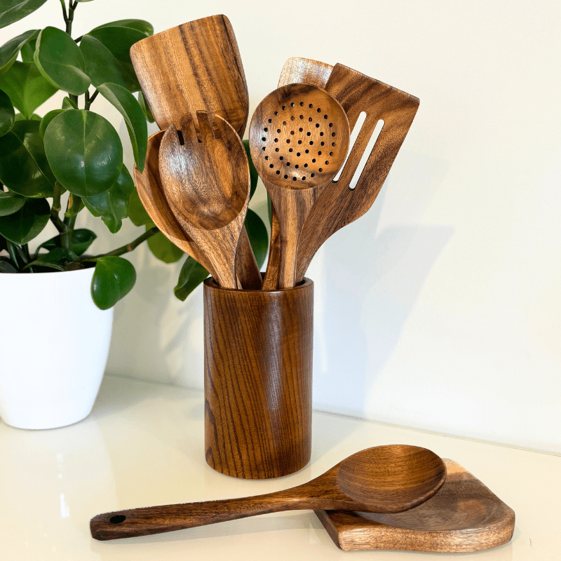 Ensemble durable d’ustensiles de cuisine en bois - Fioriscas