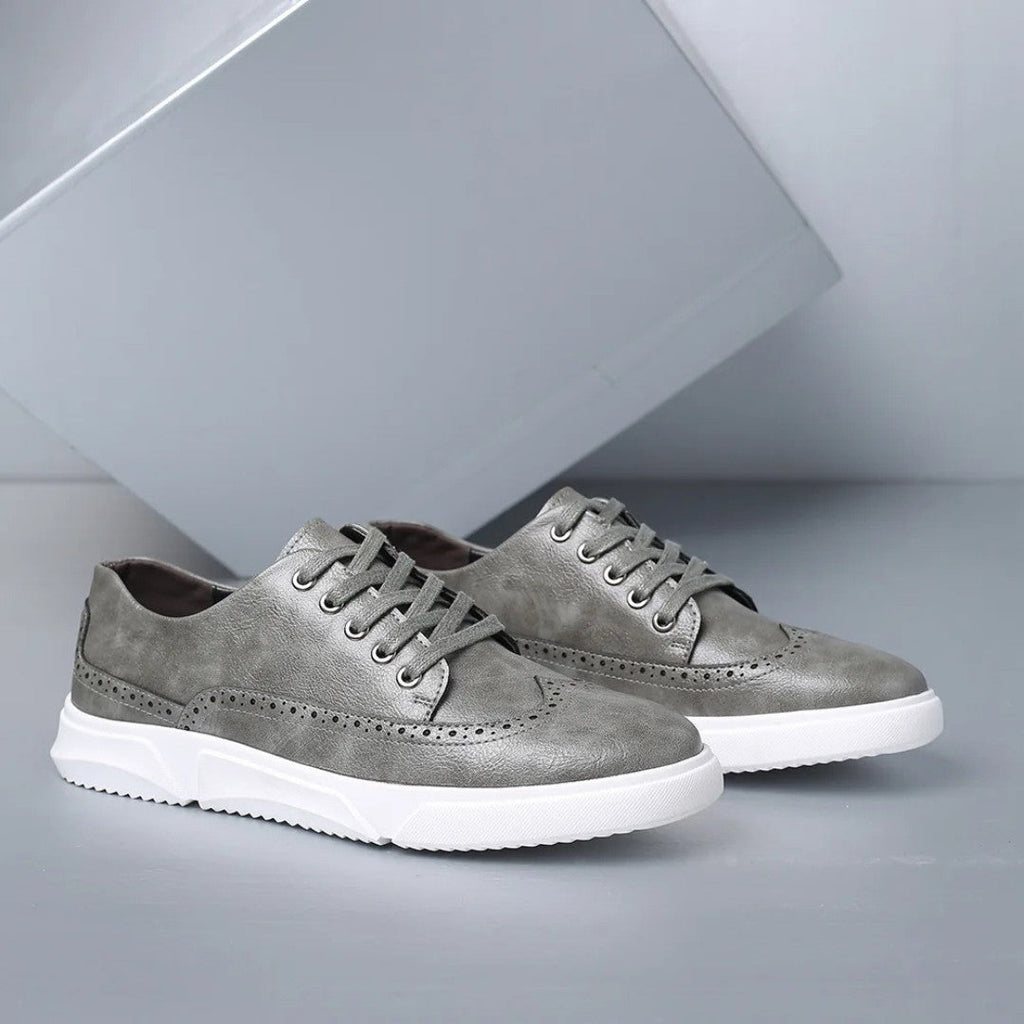 Leather Brogue Sneakers with Rubber Sole
