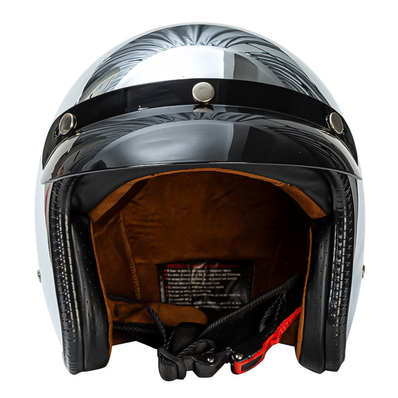 3/4 Motorcycle Helmet In Silver Finish, AstraVelo DOT & ECE Certified