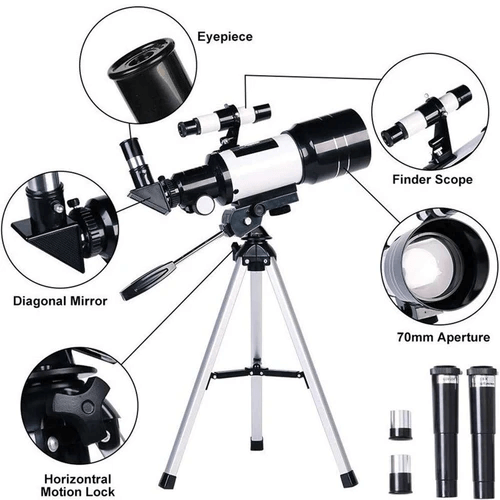 Kannettava aloittelijan kaukoputki jalustalla, Moonwatcher 70 mm, 150-kertainen zoomaus
