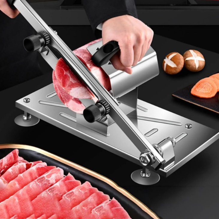CrestSlice Pro -ruostumattomasta teräksestä valmistettu keittiöleikkuri, säädettävä paksuuden säätönuppi