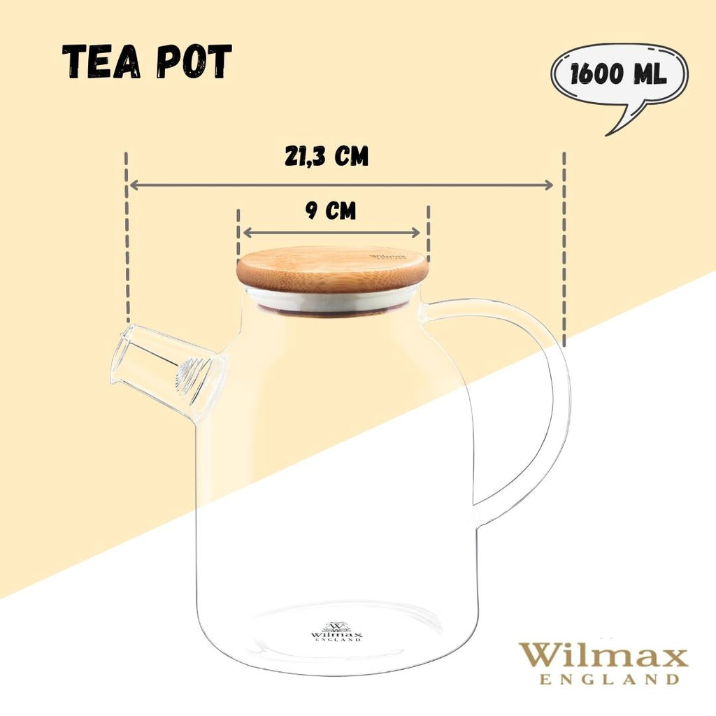 Wilmax 耐熱ガラスティーポット 54 Oz、コンロ対応、紅茶愛好家向け | Fioriscas
