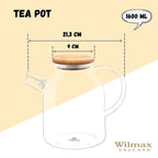 Wilmax 耐熱ガラスティーポット 54 Oz、コンロ対応、紅茶愛好家向け | Fioriscas