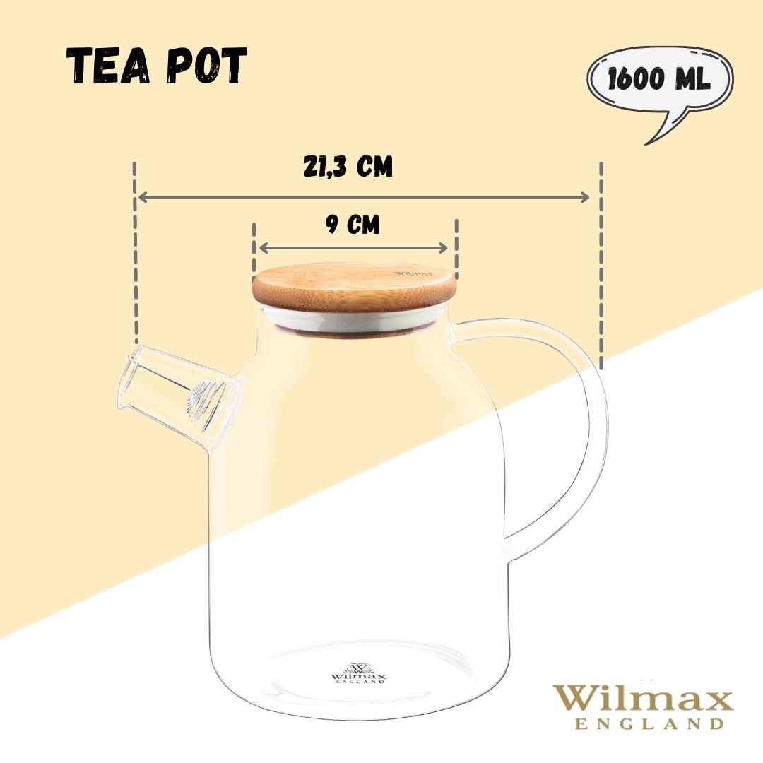 Wilmax 耐熱ガラスティーポット 54 Oz、コンロ対応、紅茶愛好家向け | Fioriscas