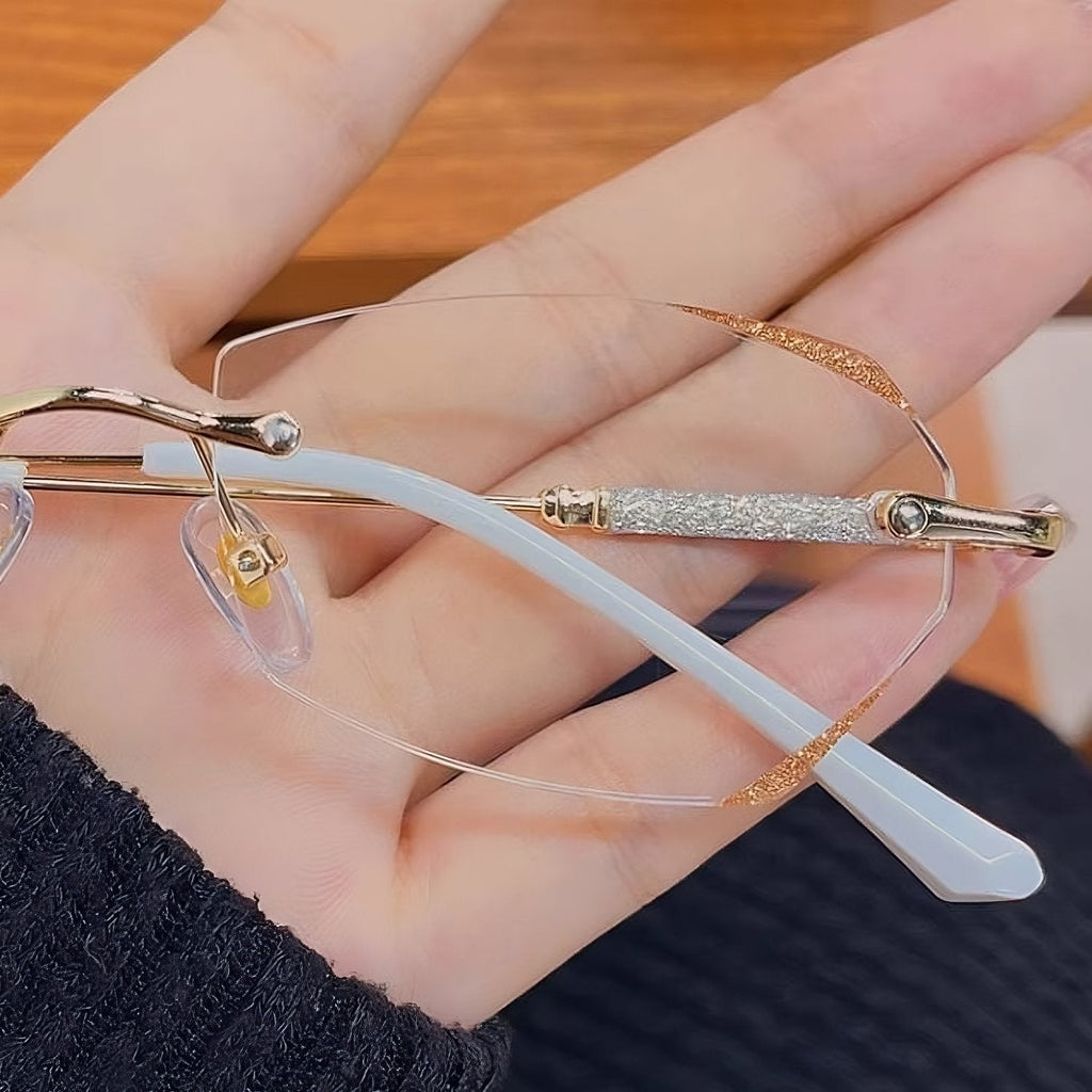 Reading Glasses With Blue Light Filter, Aurena Diamond Rimless Design