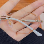 Reading Glasses With Blue Light Filter, Aurena Diamond Rimless Design