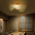 Nokari-pendellampe i rattan, boho-inspireret af Japan med varmt lys
