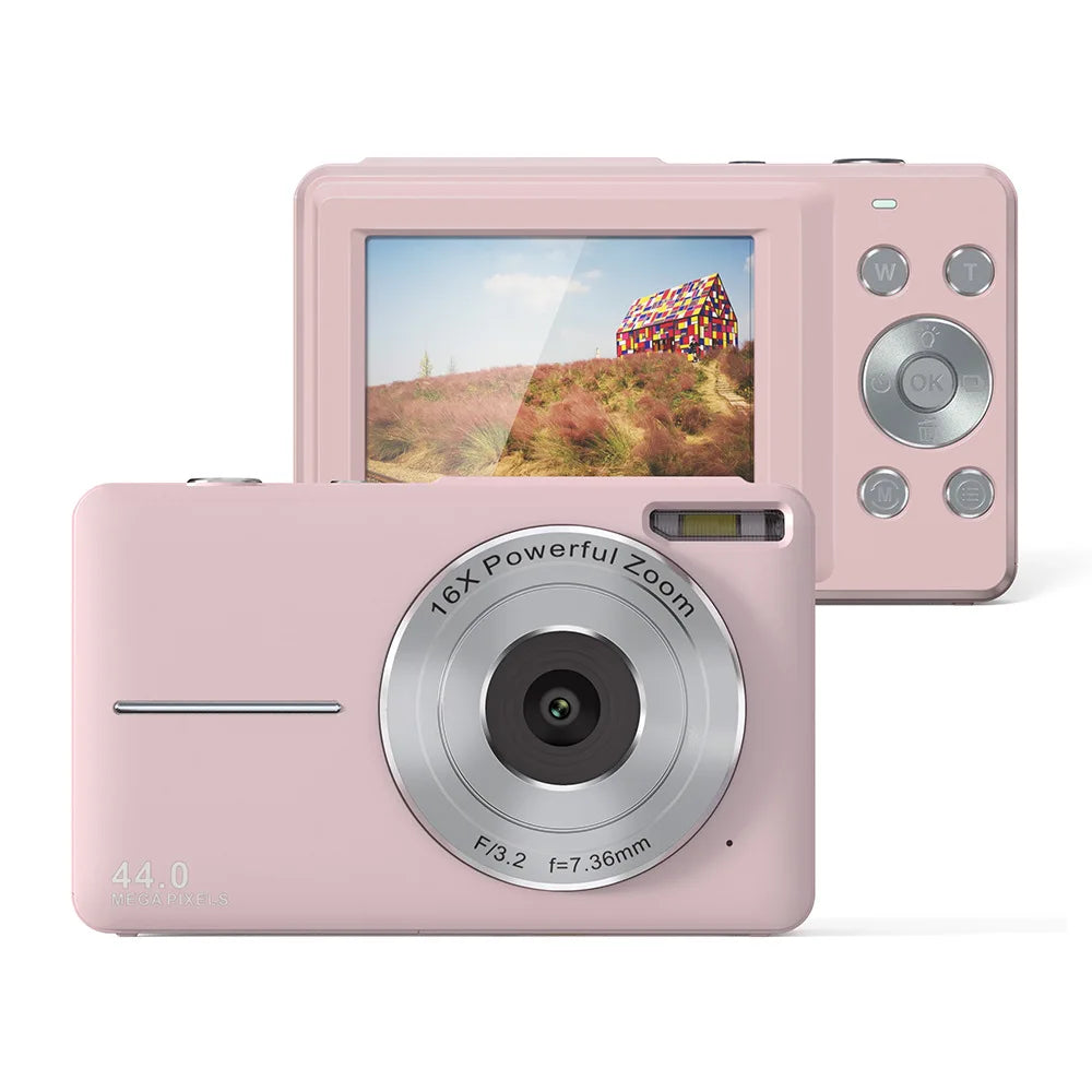 Videocamera ricaricabile per vlog con zoom 16x, foto da 44 MP e video 1080P