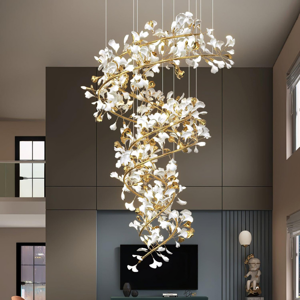 Olivia Modern Gold Staircase Chandelier, Metal & Ceramic - Neutralighting
